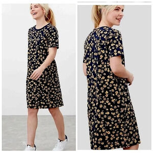 Joules Dress Liberty Print Floral Short Sleeve T Shirt Dress in Navy -8 Measured